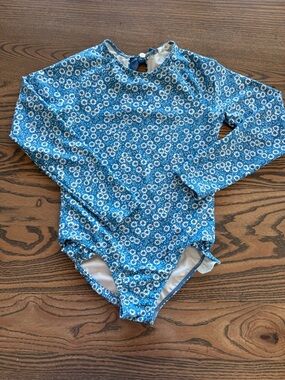 Minnow Girls' Blue Floral Long-Sleeve One-Piece Swimsuit